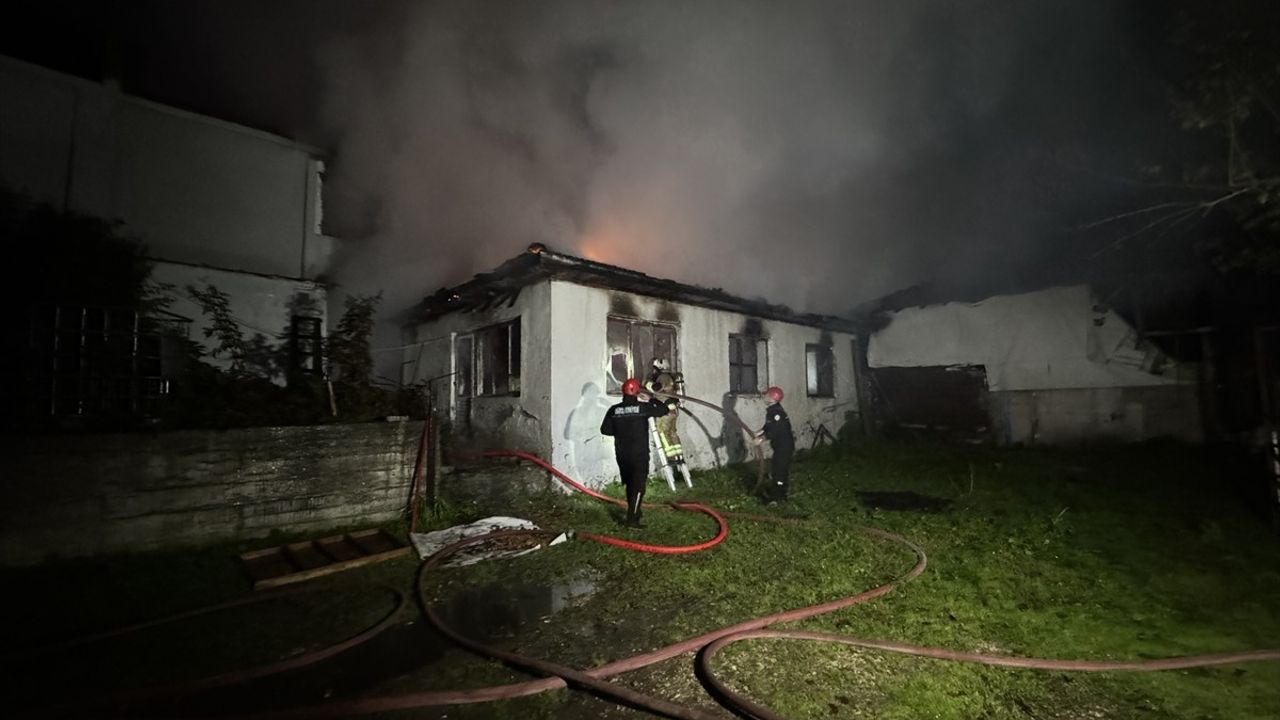 Düzce'deki Yangında İki Ev ve Odunluk Zarar Gördü