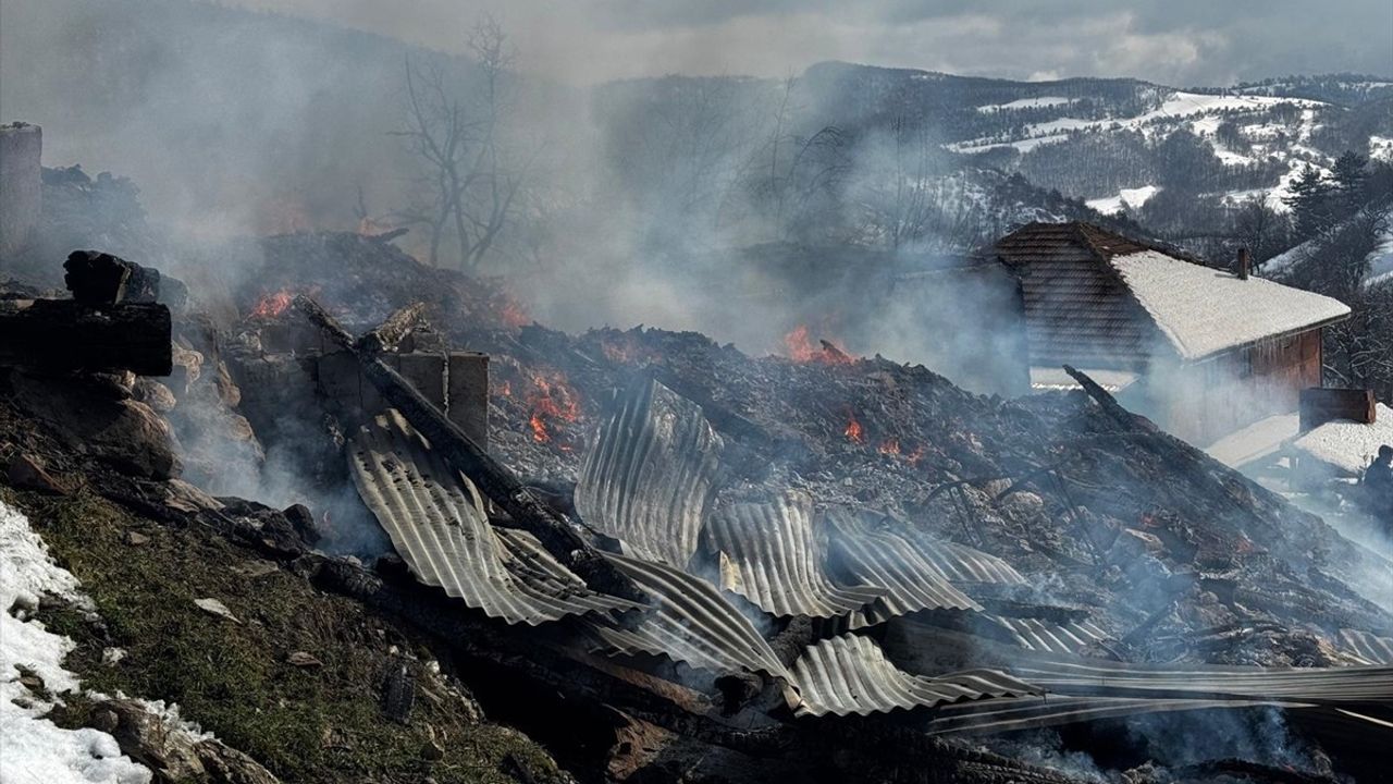 Kastamonu'daki Yangında Evlere ve Araçlara Zarar İki Ev, Ahır ve Traktör Yanıyor