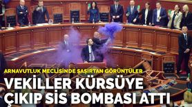 Arnavutluk Meclisinde Şaşırtan Görüntüler: Vekiller Kürsüye Çıkıp Sis Bombası Attı