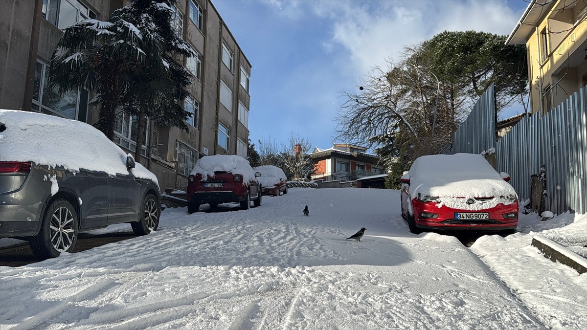  İstanbul'un Ümraniye ve Beykoz ilçelerinde kar yağışı aralıklarla hafif şekilde etkisini...