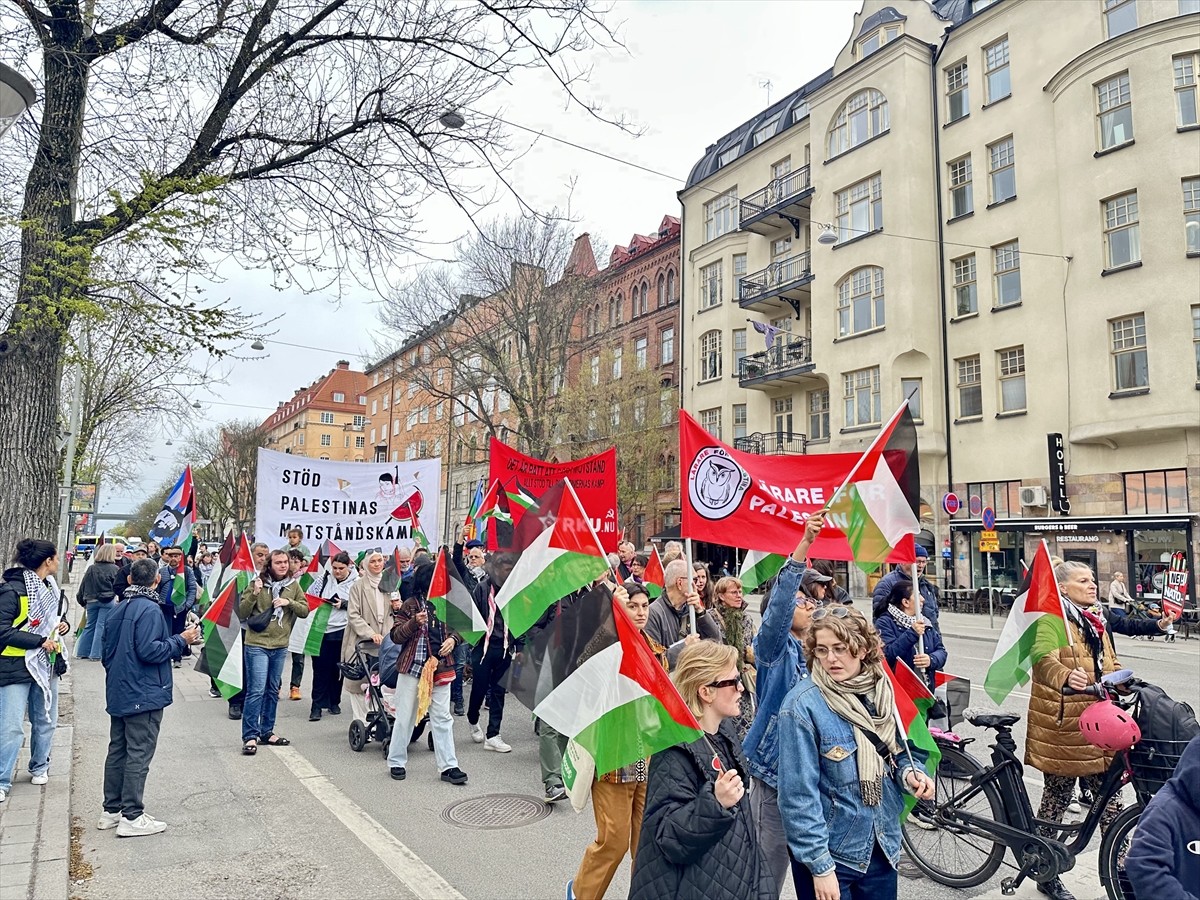 İsveç'in başkenti Stockholm'de, 1 Mayıs İşçi Bayramı dolayısıyla düzenlenen Filistin'e destek...